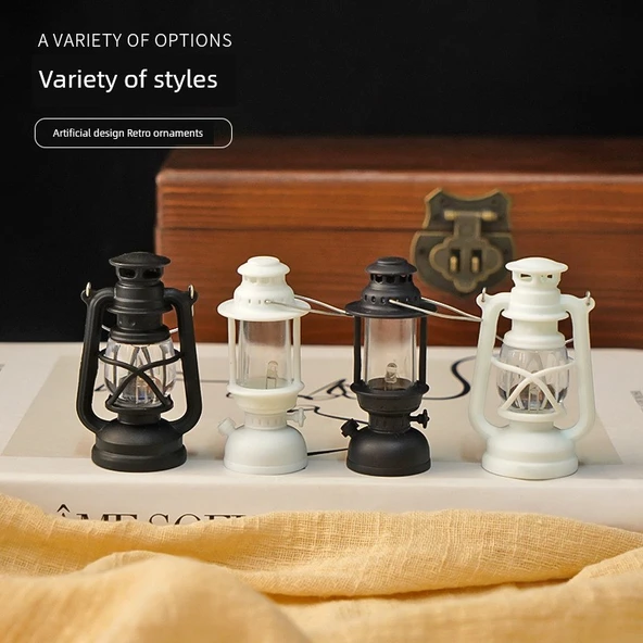 Mini Retro LED Mum Fener Gece Lambası - Siyah Mini Saray Lambası Sıcak Işık - 5