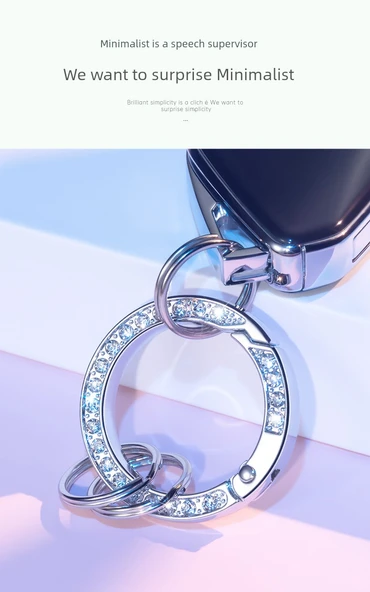 Elmas Detaylı Anahtarlık - Zincir ve Tokalı - Rose Gold - Resim 10