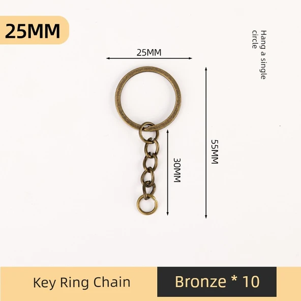 DIY Metal Anahtarlık Ucu - 25mm Bronz Tek Halkalı [10 Adet]