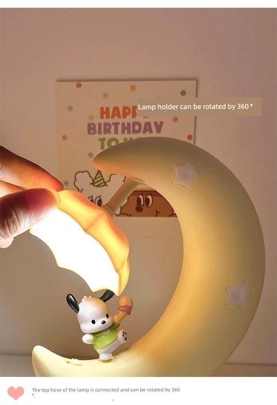 Sevimli Çocuk Başucu Ay Lamba - Sakura Tozu - Resim 11