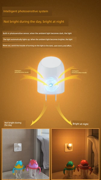 LED Gece Lambası - Sensörlü - Sıcak Işık - 1 Watt - 8