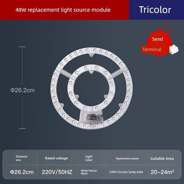 Dairesel LED Manyetik Tavan Lambası - 48W Üç Renkli Kısılabilir 26.5cm
