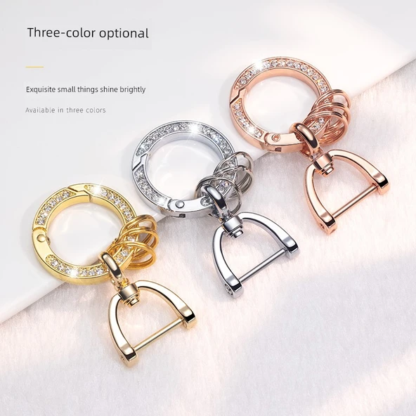 Elmas Detaylı Anahtarlık - Zincir ve Tokalı - Rose Gold - Resim 3