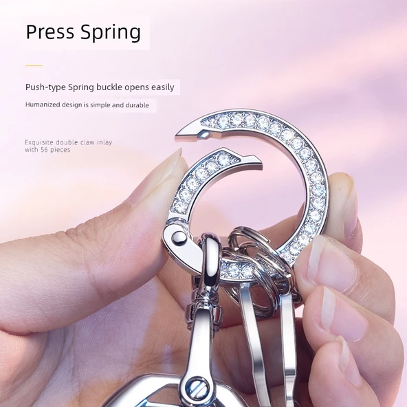 Elmas Detaylı Anahtarlık - Zincir ve Tokalı - Rose Gold - Resim 4