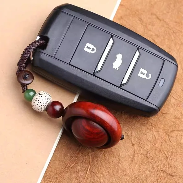 Gül Ağacı Araba Anahtarlık - Yapraklı Kırmızı Sandal Ağacı - Işıklı Taşlı - 10