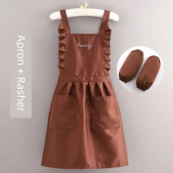 Askılı Prenses Model Mutfak Önlüğü - Cafe + Izgara Desenli