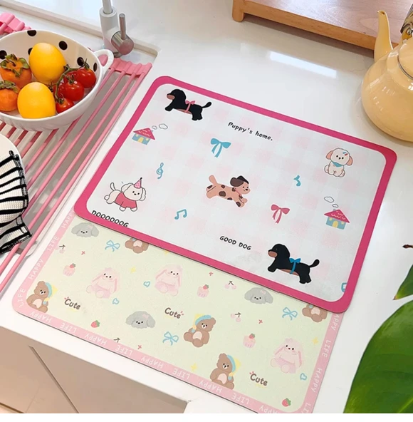Sevimli Su Emici Hızlı Kuruyan Diatomit Bardak Altlığı - Pudra Kutulu Dachshund-Kare - 11