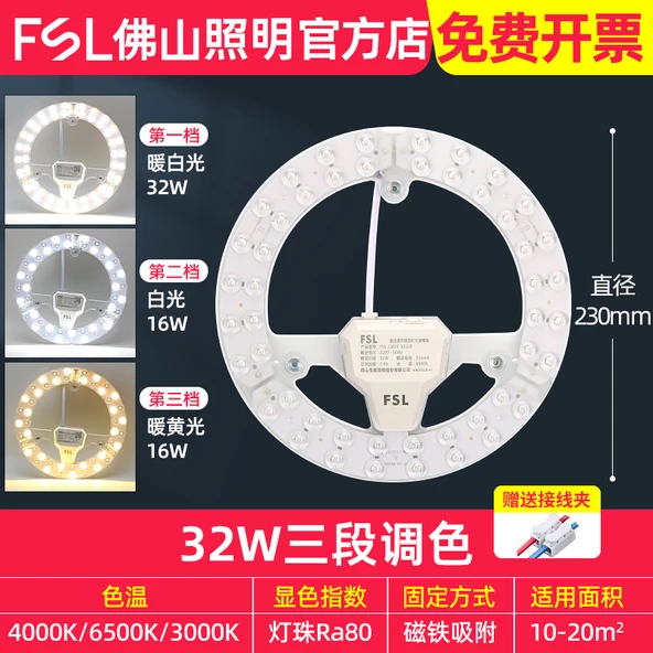 LED Tavan Lambası Dönüşüm Kiti - Yuvarlak Halka 32W Üç Kademeli Renk