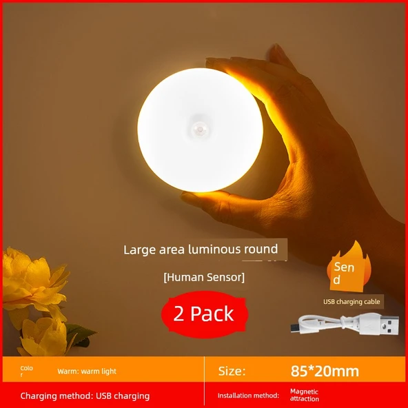 Şarj Edilebilir LED Gece Lambası - 2'li Set - Sıcak Işık
