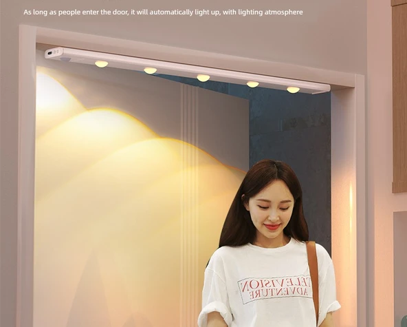 LED İnsan Vücudu Algılama Lambası - 60cm - USB Şarjlı - Üç Renk Kademesiz Dimleme - 10