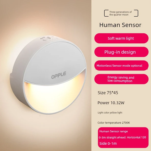 LED Başucu Lambası - İpli Ay - Çift Işık Kaynağı - Işık ve İnsan Sensörlü