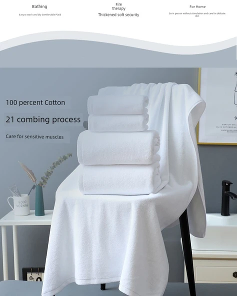 Otel Tipi Beyaz Pamuklu Banyo Havlusu 600g İş Oteli 75x150cm - Resim 7