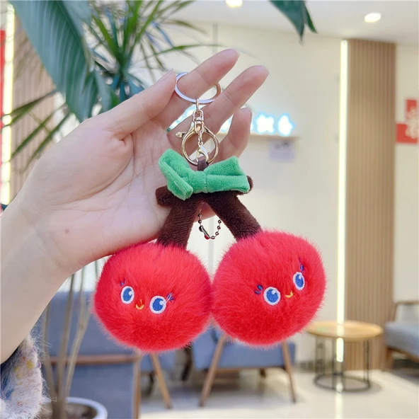 Sevimli Vizon Tüylü Meyve Sebze Peluş Bebek Kolye Anahtarlık - Vizon Tüylü Havuç, 8-14cm Altın Metal Tokalı - 5