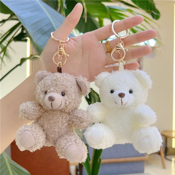 11cm Peluş Oyuncak Ayıcık Kolye - Kahverengi Altın Tokalı - 9