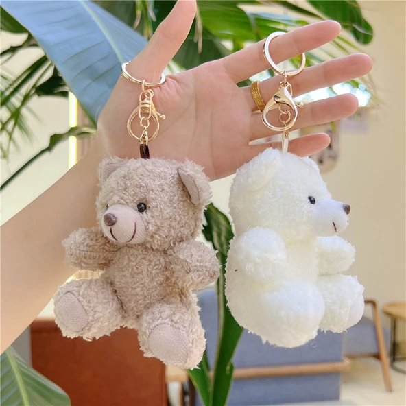 11cm Peluş Oyuncak Ayıcık Kolye - Kahverengi Altın Tokalı - 3