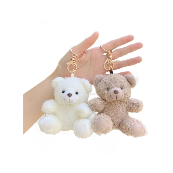 11cm Peluş Oyuncak Ayıcık Kolye - Kahverengi Altın Tokalı - 6