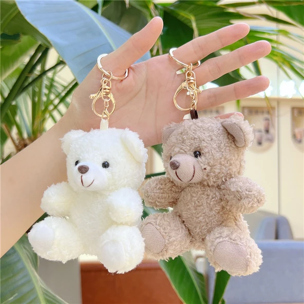 11cm Peluş Oyuncak Ayıcık Kolye - Kahverengi Altın Tokalı - 10