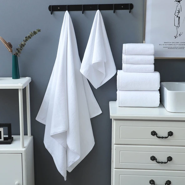 Otel Tipi Beyaz Pamuklu Banyo Havlusu 600g İş Oteli 75x150cm - Resim 2