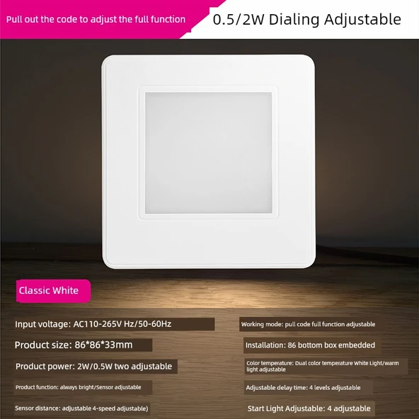 LED 86 Tip Radar Sensörlü Koridor Lambası - Beyaz Çift Renk 0.5/2W Ayarlanabilir (Radar Sensörlü)