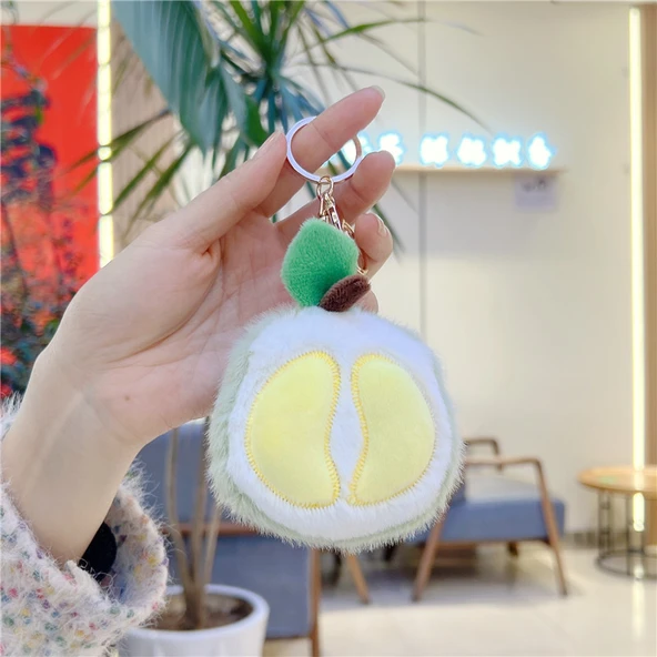 Sevimli Vizon Tüylü Meyve Sebze Peluş Bebek Kolye Anahtarlık - 10cm Ananas, 8-14cm Altın Metal Tokalı - 10
