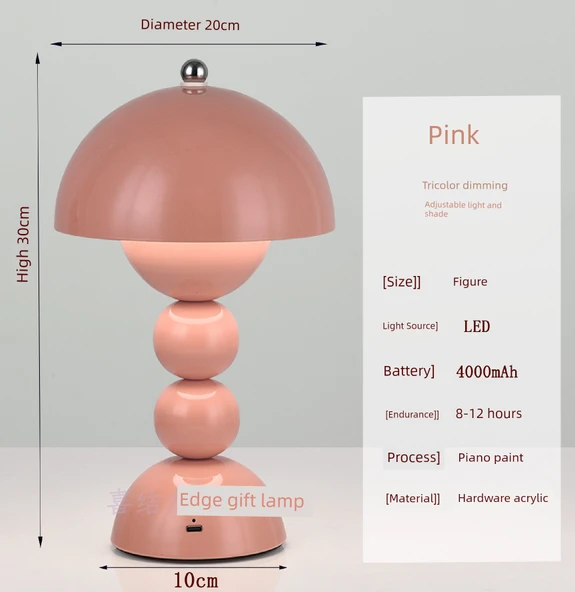 Düğün Odası Başucu Masa Lambası - USB Dimlenebilir LED - Pembe