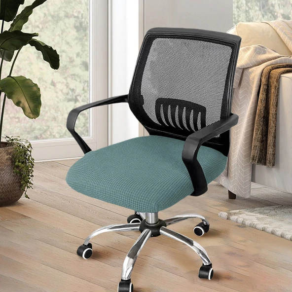 Elastik Ofis Bilgisayar Sandalye Kılıfı - Açık Mavi (Peluş) - Büyük (45-52cm)