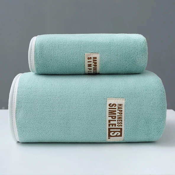 Mercan Polar Banyo Havlu Seti - Cyan (35x75cm + 70x140cm)