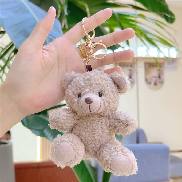 11cm Peluş Oyuncak Ayıcık Kolye - Kahverengi Altın Tokalı