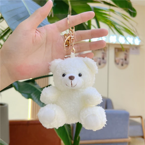 11cm Peluş Oyuncak Ayıcık Kolye - Beyaz Altın Tokalı