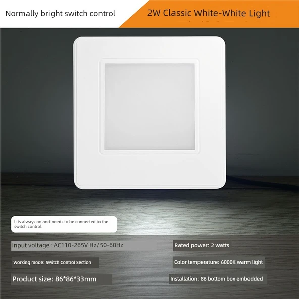 LED 86 Tip Radar Sensörlü Koridor Lambası - Beyaz 2W Beyaz Işık (Sürekli)