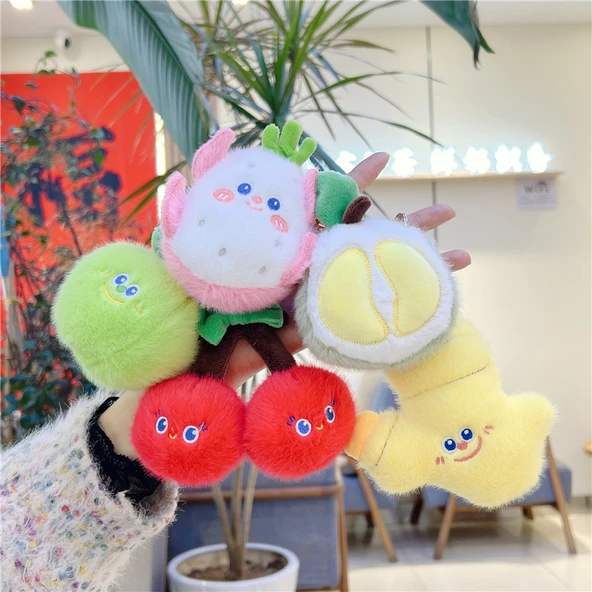 Sevimli Vizon Tüylü Meyve Sebze Peluş Bebek Kolye Anahtarlık - Vizon Tüylü Kabak, 8-14cm Altın Metal Tokalı - 2