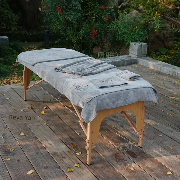 Güzellik Salonu Havlusu - Gri Kadife Kenar Delikli Yatak Örtüsü 200x100cm