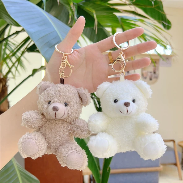 11cm Peluş Oyuncak Ayıcık Kolye - Kahverengi Altın Tokalı - 7