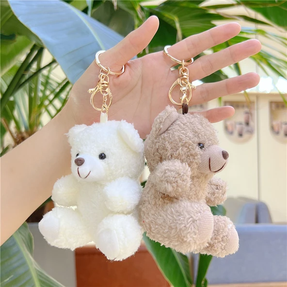 11cm Peluş Oyuncak Ayıcık Kolye - Kahverengi Altın Tokalı - 11