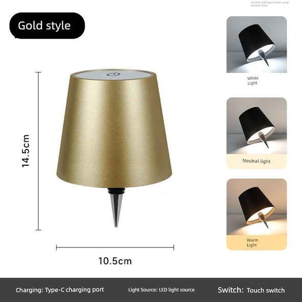 LED Şarap Şişesi Masa Lambası - Altın - Dokunmatik - USB - Demir Stil - Type-C