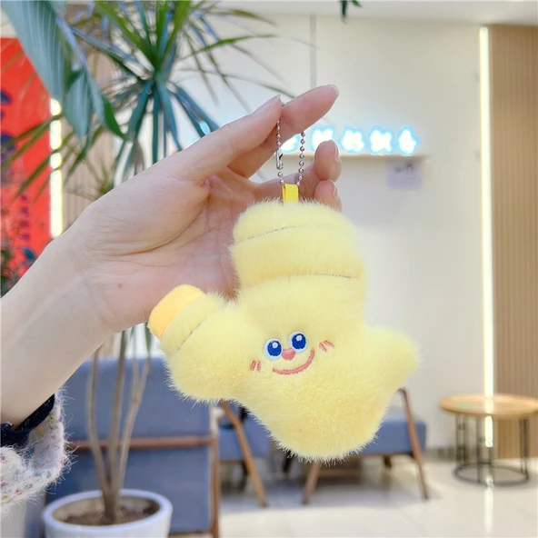 Sevimli Vizon Tüylü Meyve Sebze Peluş Bebek Kolye Anahtarlık - Vizon Tüylü Zencefil, 8-14cm Altın Metal Tokalı