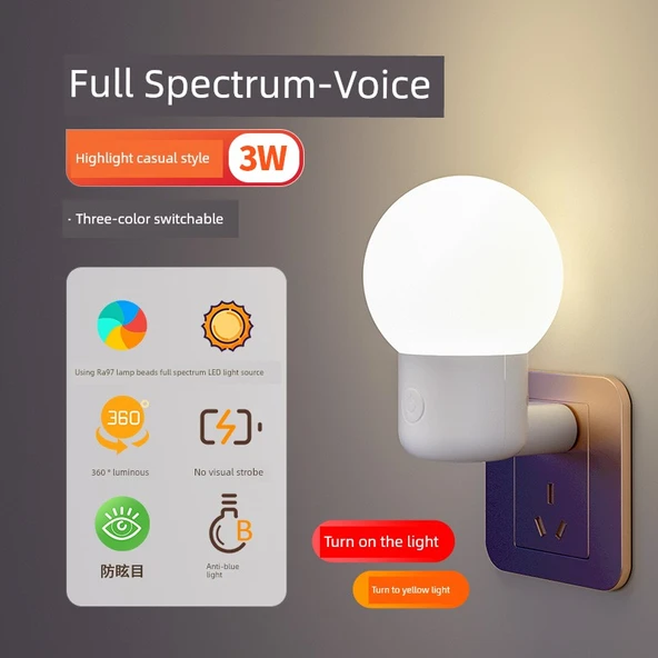 Takılabilir LED Gece Lambası - Tam Spektrum Ses Kontrollü - 3W