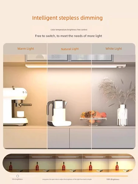 LED Kablosuz Hareket Sensörlü Gece Lambası - Ultra İnce 60cm Siyah/Gümüş Üç Renk Kısılabilir - 4