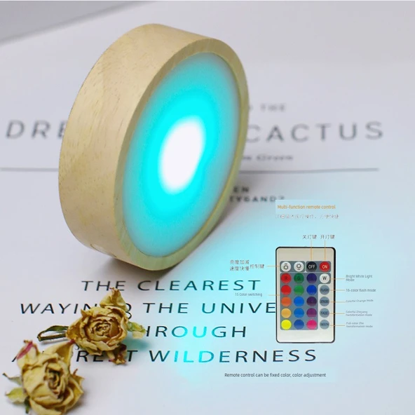 Şarjlı 10cm Kumandalı Renkli LED Bardak Altlığı Lamba (9cm Işık Yuvalı)
