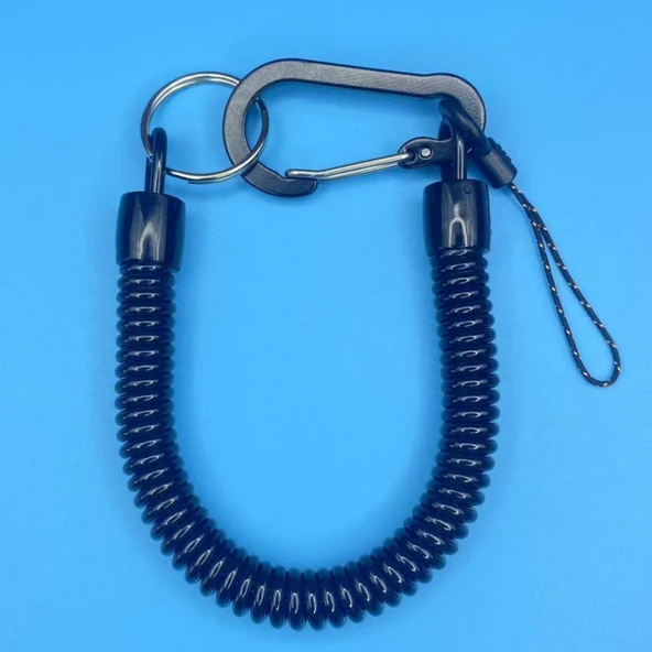 Alüminyum Tokalı Teleskopik Anahtarlık - 26cm - 2m Esnek - Siyah TPU