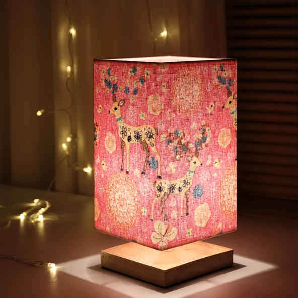İskandinav Çocuk Odası Gece Lambası - Keten Desenli 3W LED - Düğmeli Anahtar - 5