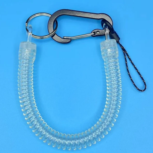 Alüminyum Tokalı Teleskopik Anahtarlık - 12cm - 0.8m Esnek - Şeffaf TPU