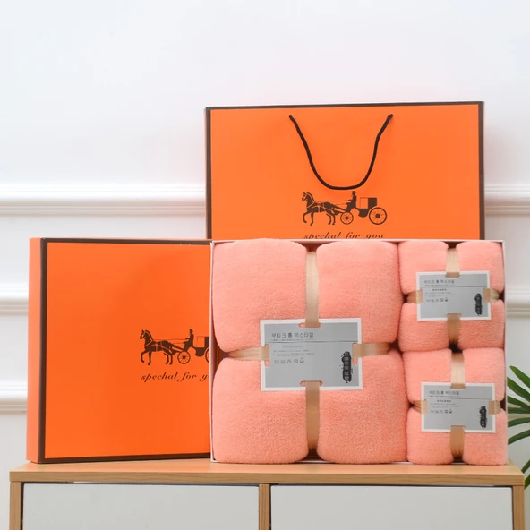 Mercan Kadife Havlu Seti - Pembe (3 Parça)