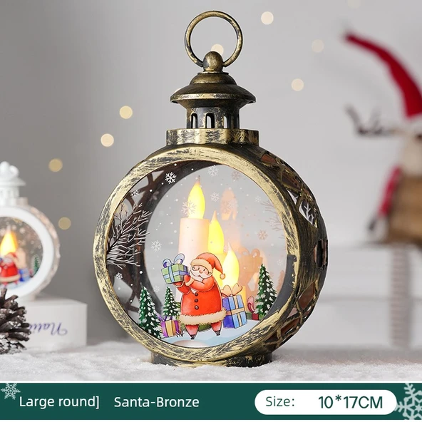 LED Cadılar Bayramı Gece Lambası Fotoğraf Sahne - Büyük Yuvarlak Noel Baba Bronz