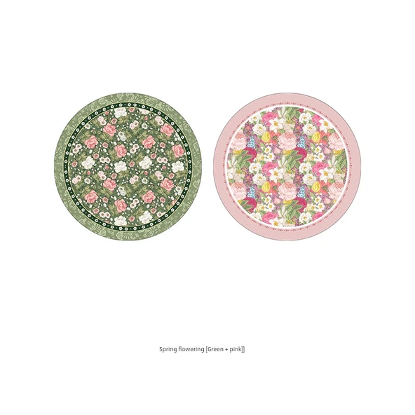 Çiçek Desenli Masa Supla - Bahar Çiçeği Yeşili + Pembe - 17cm