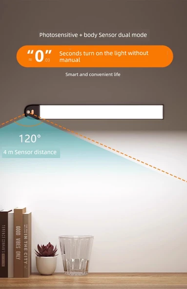 LED Kablosuz Hareket Sensörlü Gece Lambası - Ultra İnce 60cm Siyah/Gümüş Üç Renk Kısılabilir - 11