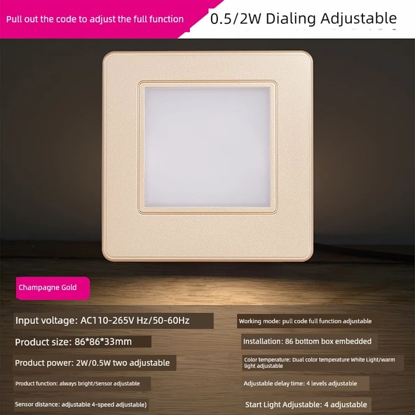 LED 86 Tip Radar Sensörlü Koridor Lambası - Altın Çift Renk 0.5/2W Ayarlanabilir (Radar Sensörlü)