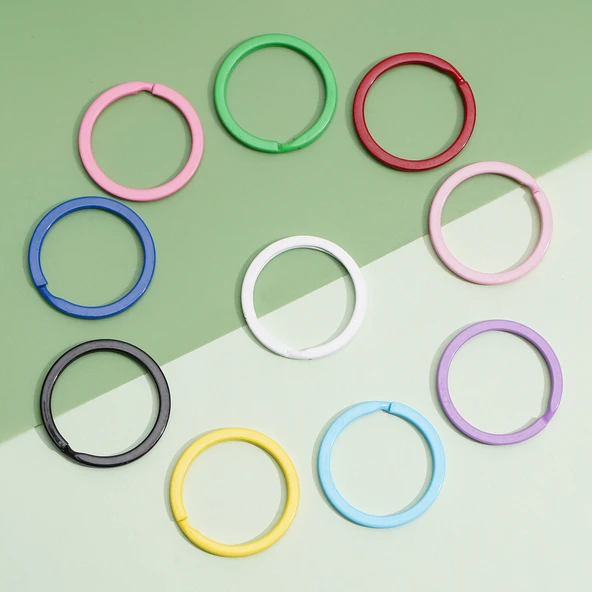 DIY Şeker Renkli Anahtarlık Aksesuarları - #13 Demir Boya Yassı Spiral 30mm Karışık Renk 10/Torba