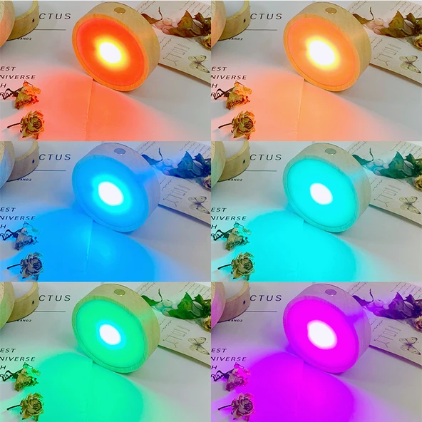 Şarjlı 8cm Renkli (Gradyan) LED Bardak Altlığı Lamba (7cm Işık Yuvalı)