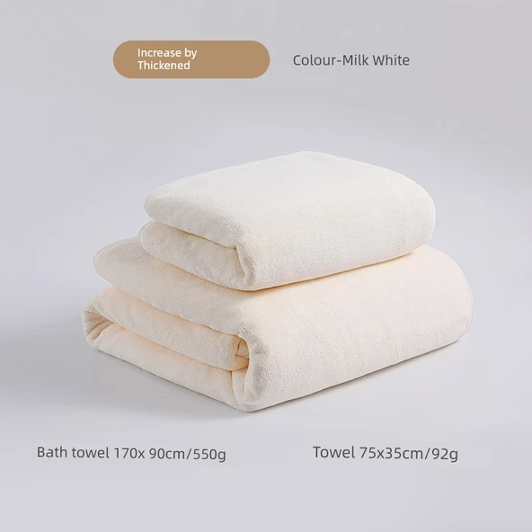 Süt Beyazı Banyo Havlu Seti - 170x90cm Banyo Havlusu + Havlu